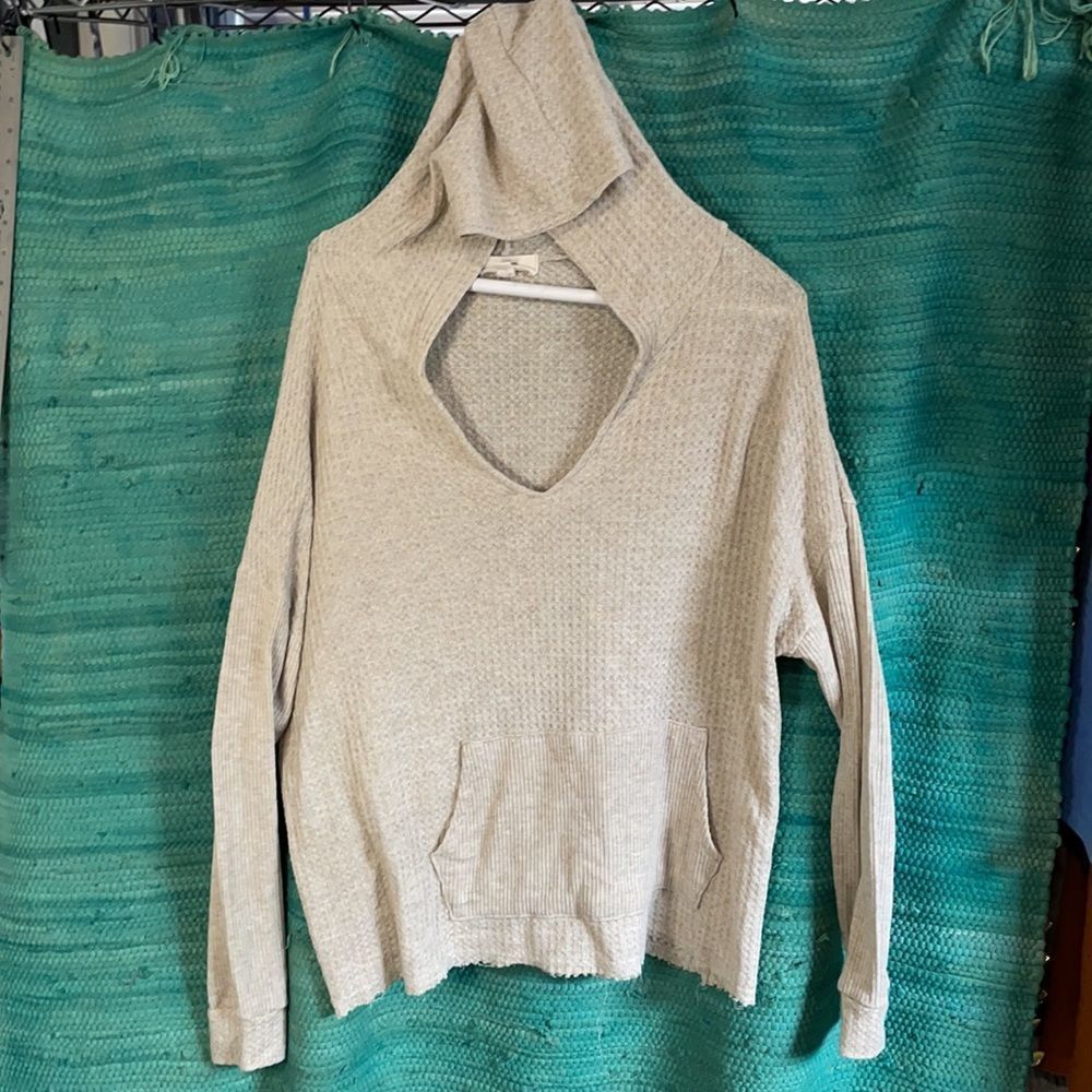 N/p slouchy sweater top waffle knit hood pocket